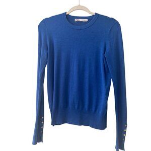 Zara Blue Long Sleeve Sweater Button Cuff Size M